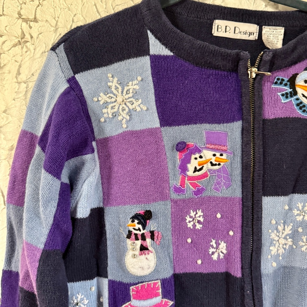 Women’s Snowman Pattern Sweater - Zip Up - Picture 3 of 7